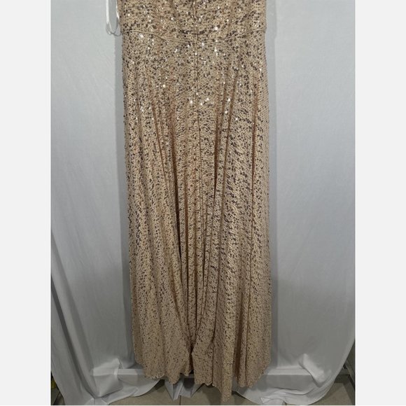 NWT $458 Mac Duggal [ PLUS 14W ]‎ Spaghetti Straps Sequin Gown in Champagne - Picture 12 of 15